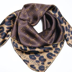 Iconic Monogram Leopard Print Silk Satin Scarf
